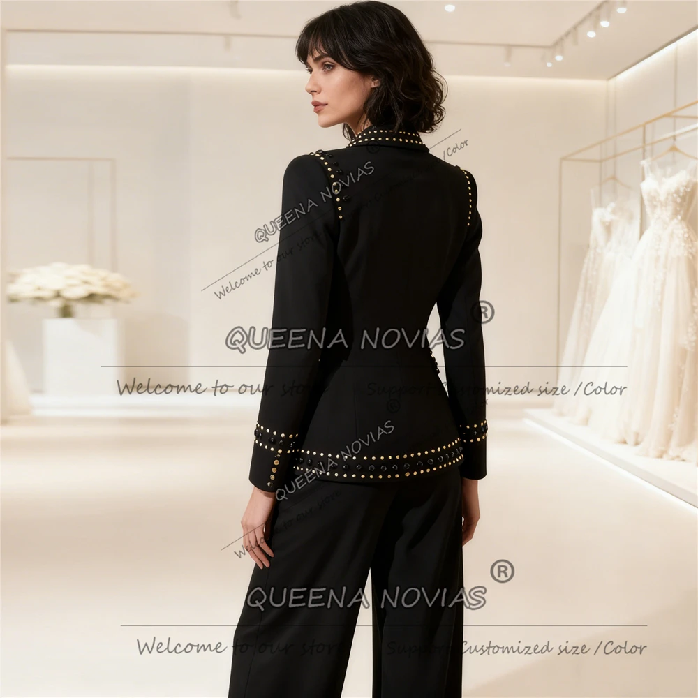 Exclusive Beads Stones Mother Of Bride Dress Customized Single Breasted Suits Women Prom Blazers 2 Pieces Sets Wedding Tuxedos