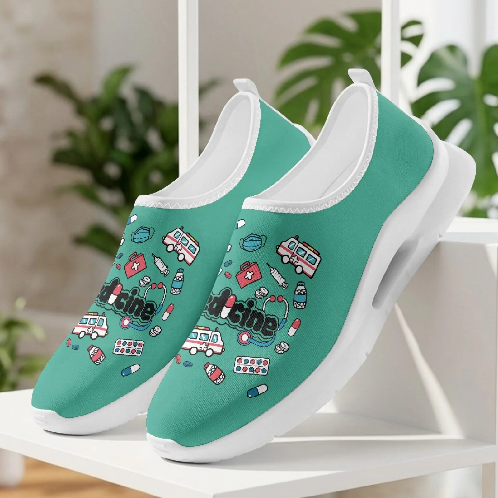 PENSTROLL Mesh & EVA Slip on Nurse Shoes Low Top Round Toe Flats Shoes for Men Summer Medical Icons