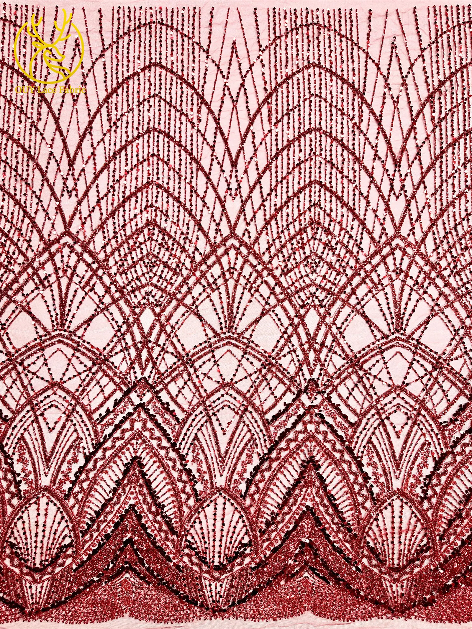 Roter afrikanischer Perlen-Spitzenstoff 2026, hochwertiger französischer nigerianischer Pailletten-Spitzenstoff für Damen, Hochzeit, Party, Kleid, Nähen – Detail 9