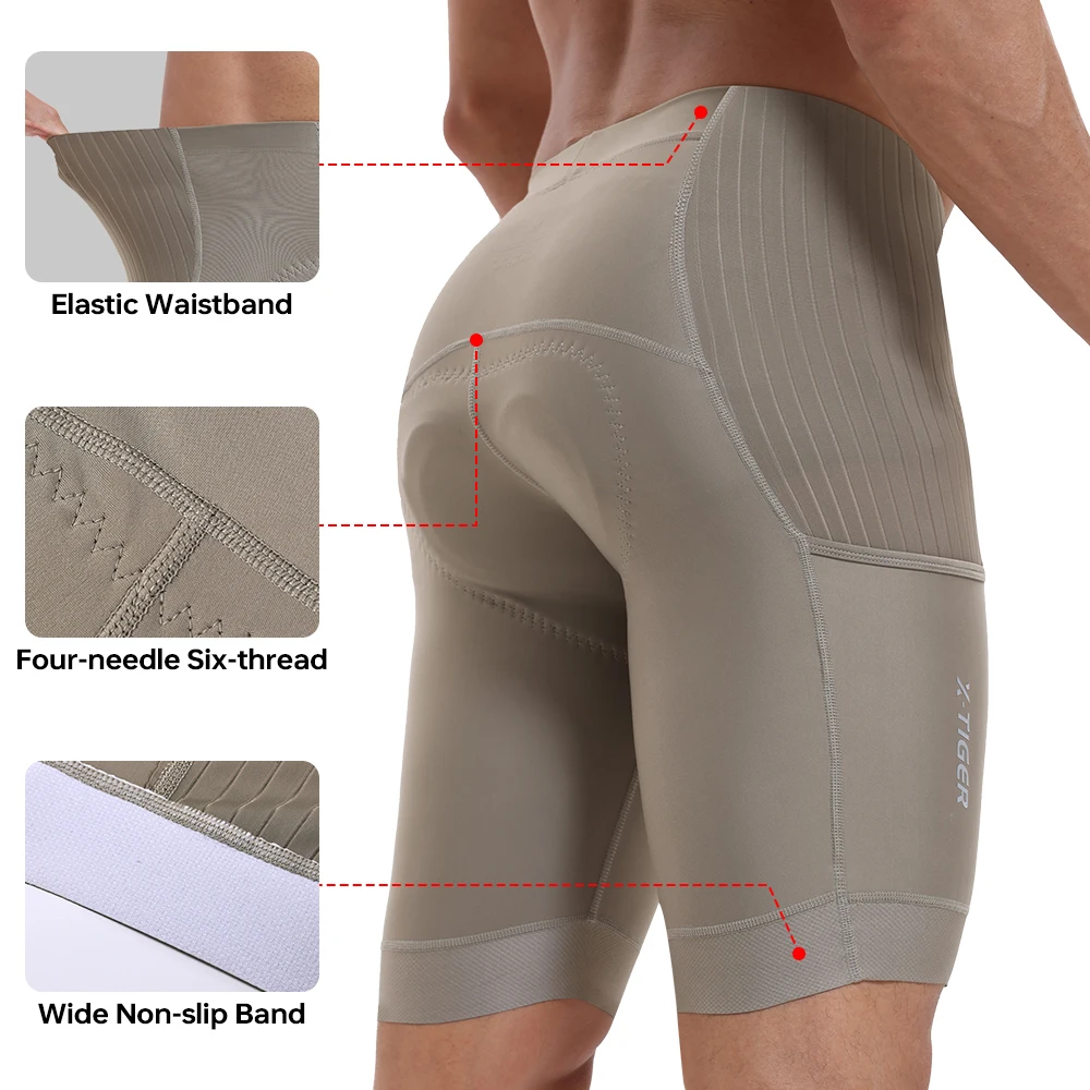 X-TIGER Men's Cycling Shorts Breathable Slim Fit Road Bike Shorts Shock Absorption Sponge Pad Summer Long Distance Riding Shorts