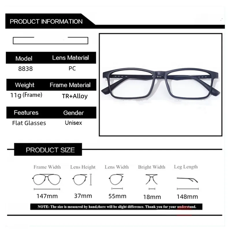Super Light Comfortable Rubber Titanium Eyewear Square Glasses Frame Myopia Optical Prescription Glasses Frame Men and Women