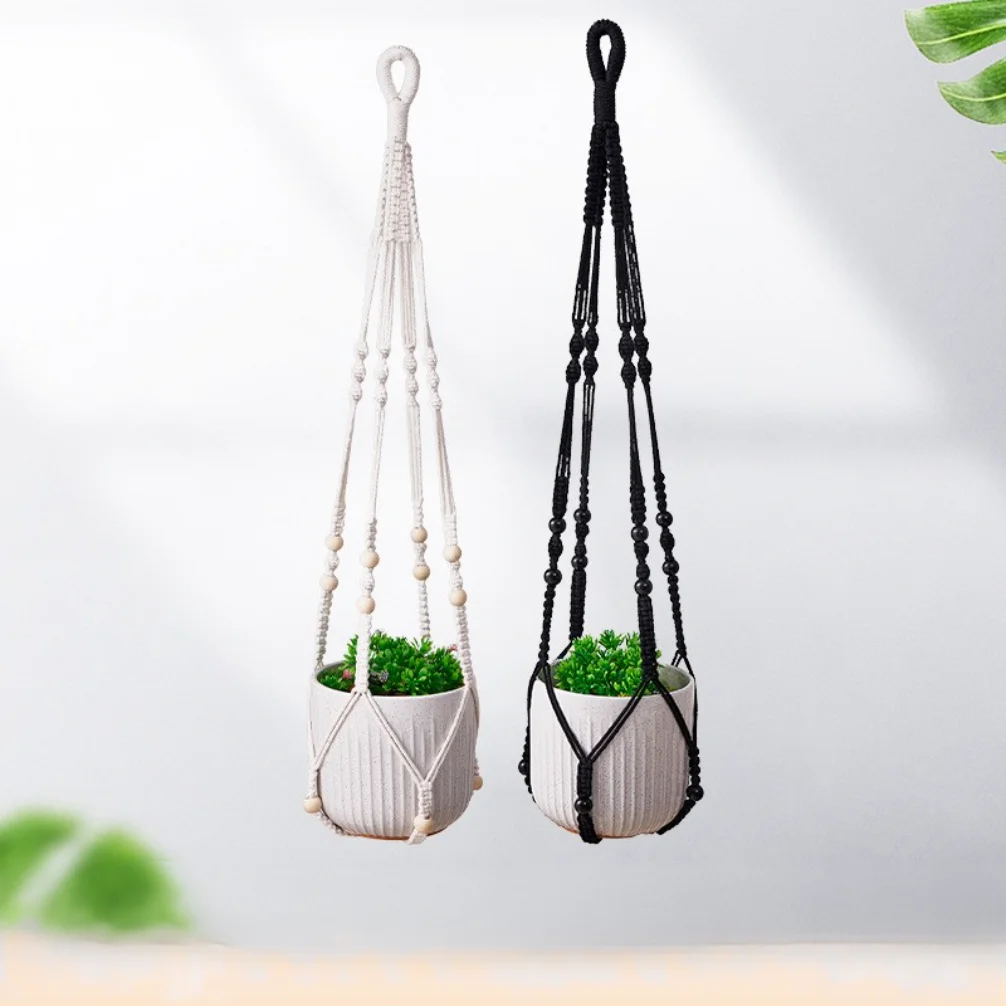 Cotton Linen Woven Plant Hanger Net Bag, Hanging Flower Pot Basket for Indoor Home Decor, Handmade DIY Green Plant Hanger