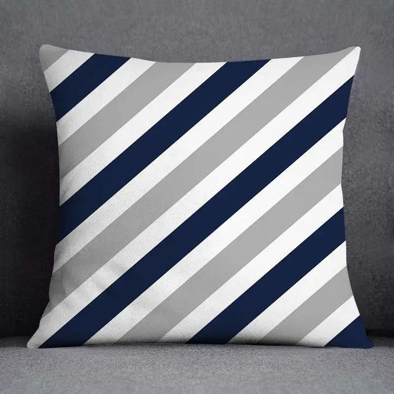 Blue Grey Geometric Pattern Decorative Pillow Covers Polyester Cushion Cover Pillowcase Sofa Cushions Decoration Home Decor