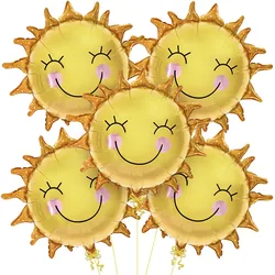 5Pcs 26Inch Smile Face Sun Balloons for Party Mylar Sunshine Balloons Summer Balloons for Sunshine First Birthday Decorations