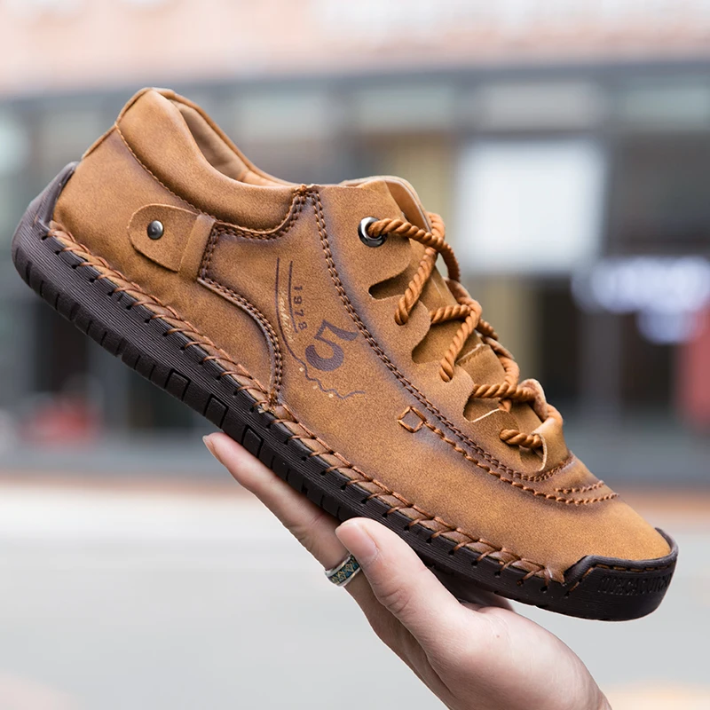 

Men Genuine Leather Casual Shoes Outdoor Hiking High Quality Moccasins Comfortable Breathable Non-slip Rubber Sole Footwear