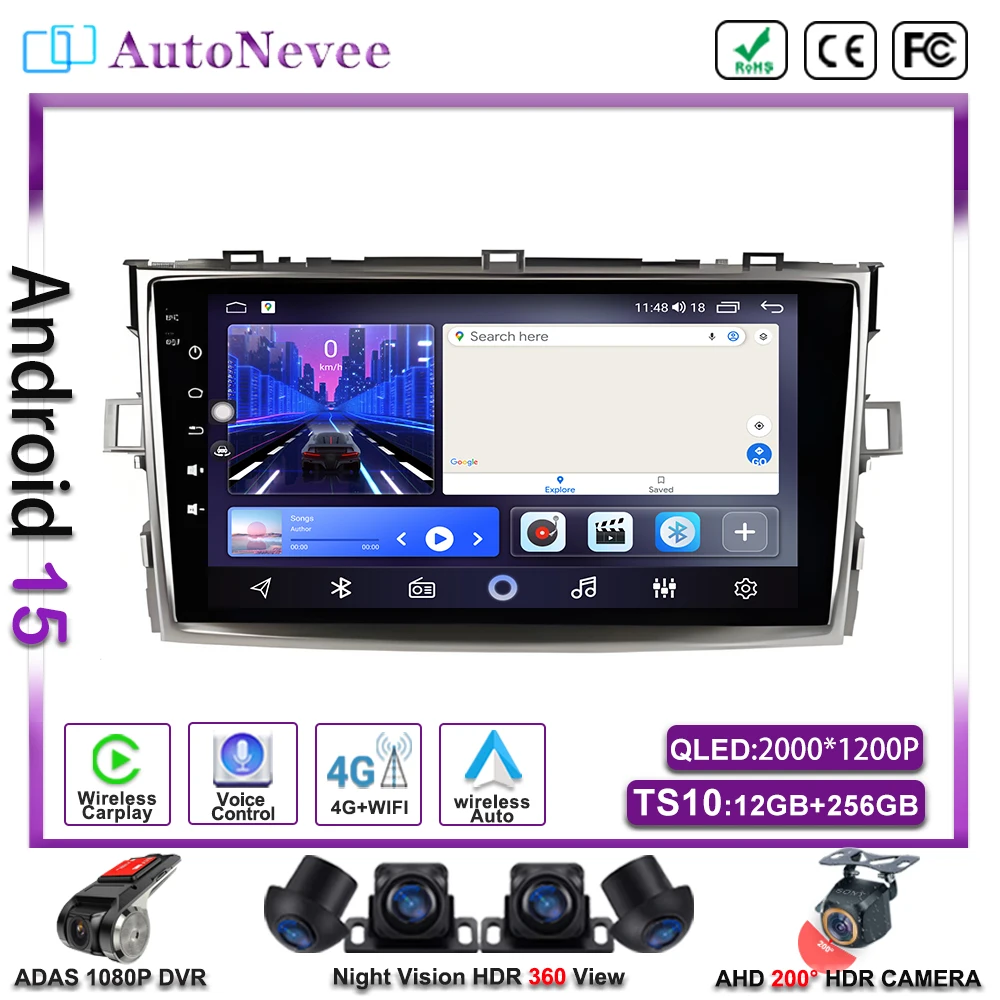 Android 15 Автомобиль для Toyota Verso R20 Мультимедийный стерео CarPlayer GPS Экран Навигация Радио DVD NO 2 DIN Видеорегистратор Авто Радио