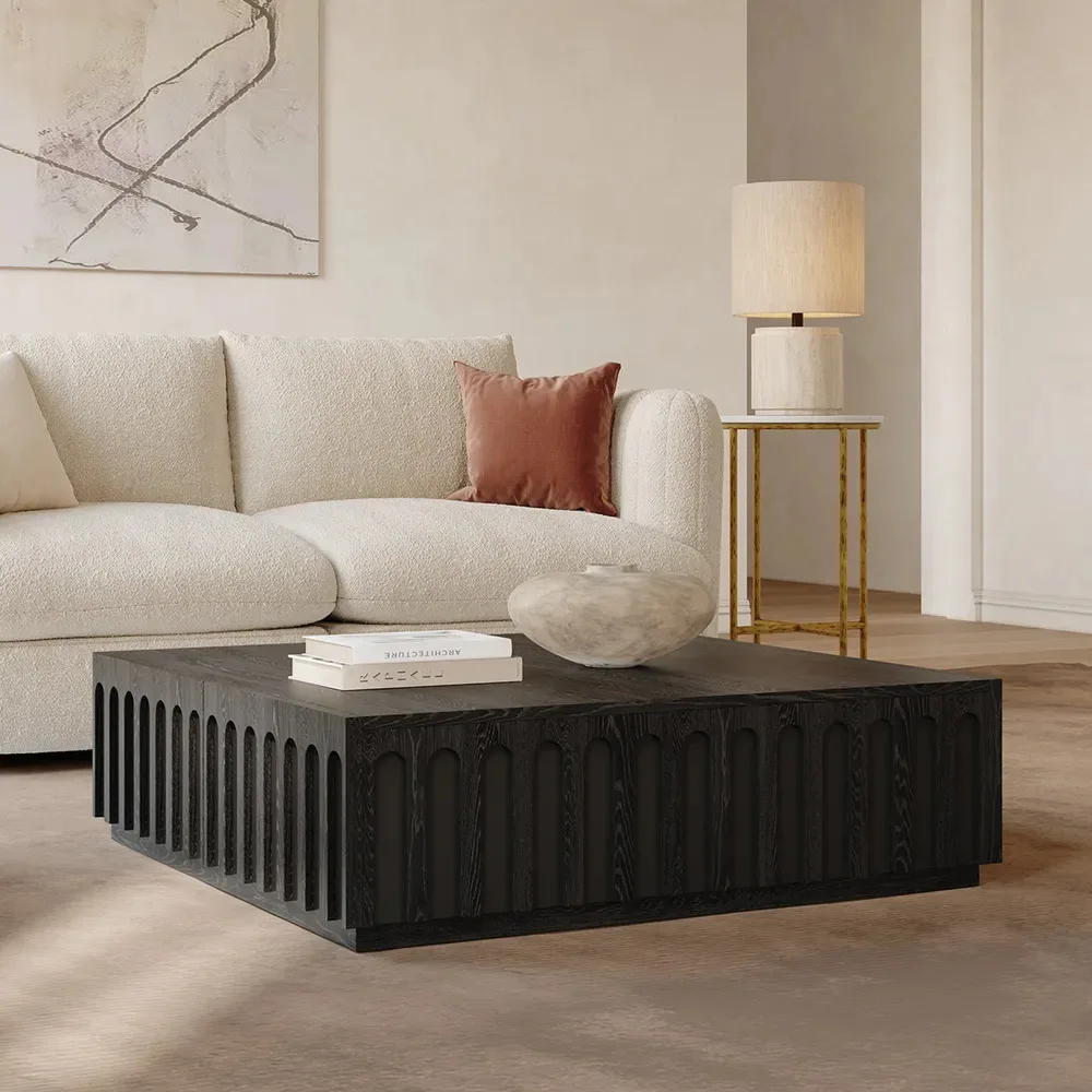 Customized, household square solid wood coffee table, light luxury small apartment with drawer tea table