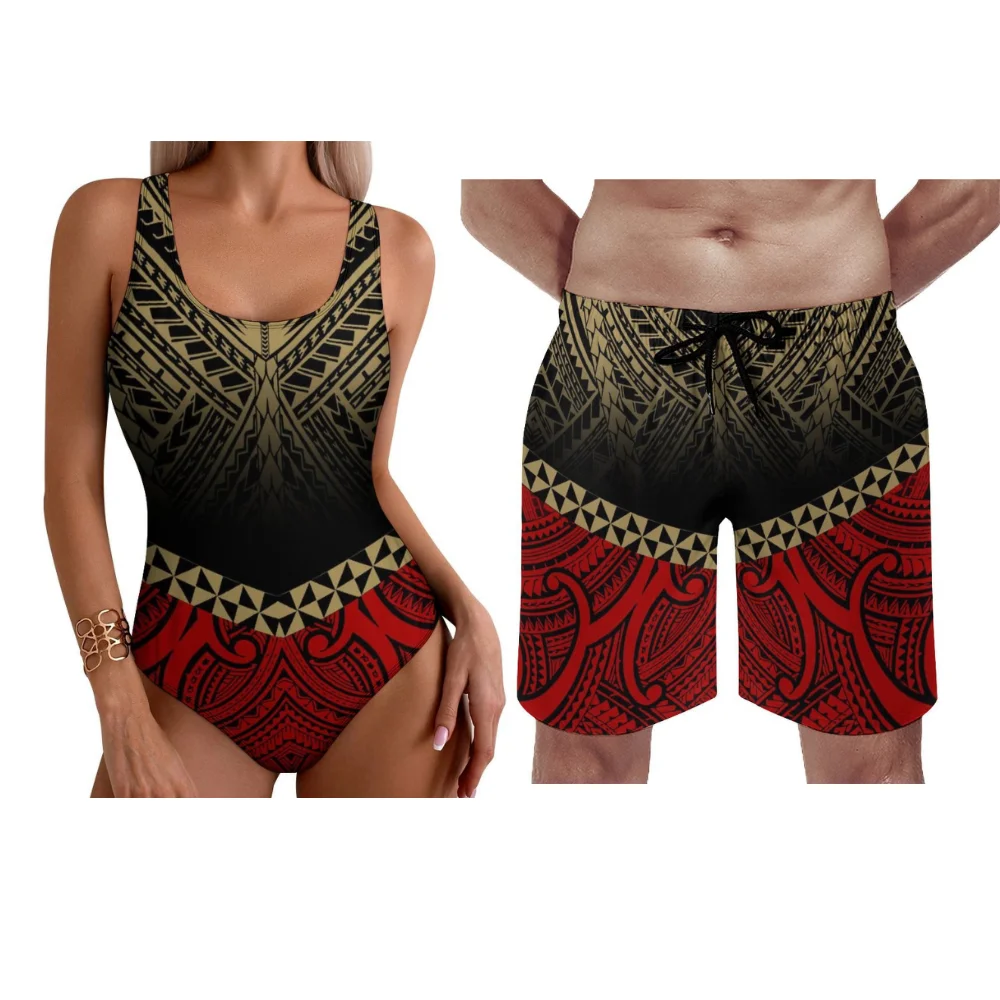 Customizable Fiji Flora Polynesian Women One Piece Men Boardshort Jungle Leaf Print Hawaii 2025 Quick Dry Yearround Set