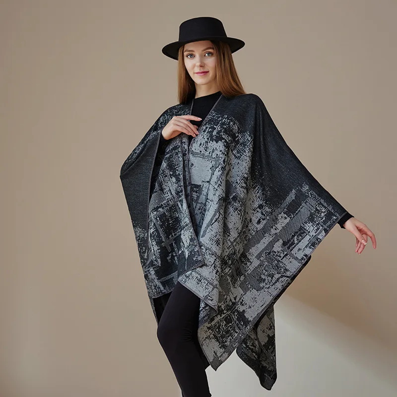 Office air-conditioned room knitted warm shawl cape outerwear for women, thickened version