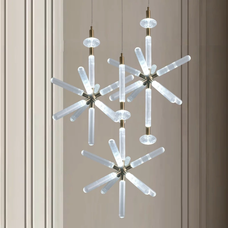 Postmodern Designer Luxury LED Pendant Light Creative Personality Glass Snowflake Chandelier Hotel Restaurant Villa Parlor Lamps