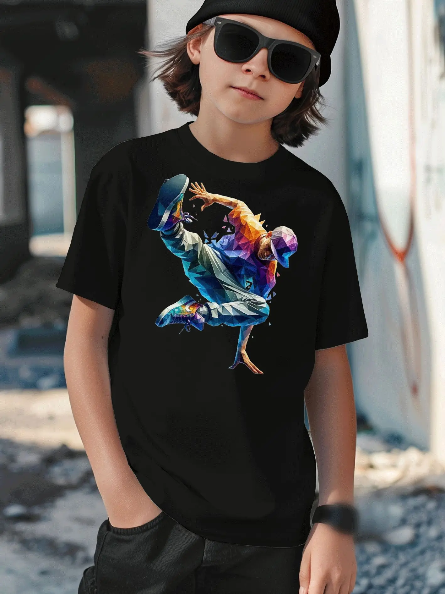 Children's Summer Casual Top, Geometric Breakdancing Print T-shirt, Holiday Gift, Daily Wear, Street Style Parent-child Outfit