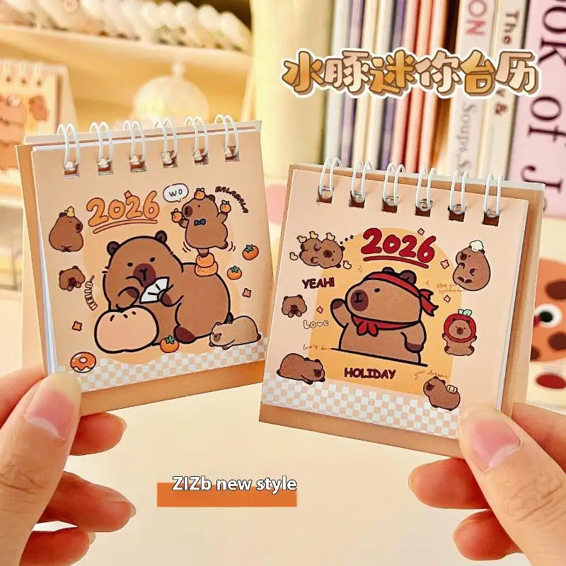 Cartoon 2026 Year Capibara Desktop Mini Desk Calendar Planner Desktop Decoration Office Stationery