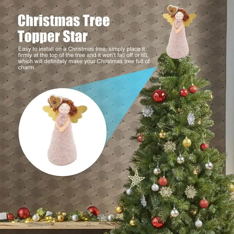 Angel Christmas Treetop Christmas Tree Decorations Topper with Wings Angel Girl Plush Decoration for Tabletop Or Christmas Tree