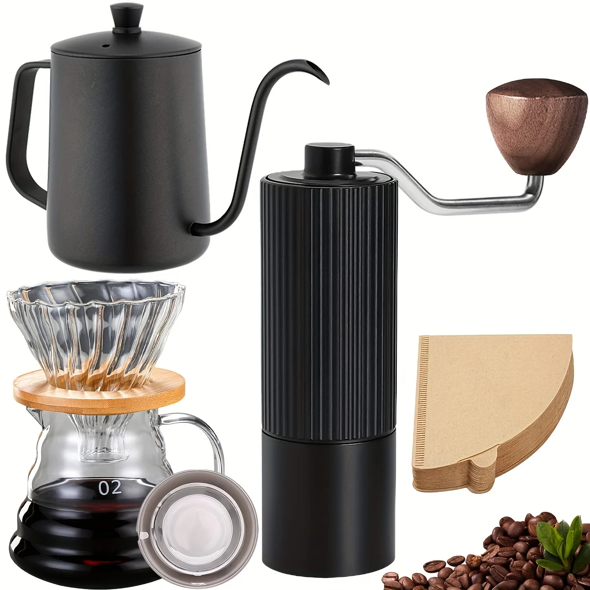 

Manual Coffee Grinder Set - Coffee Grinder, Glass Coffee Pot, Coffee Pot with Lid, 100pcs Filter Papper for Home Coffee