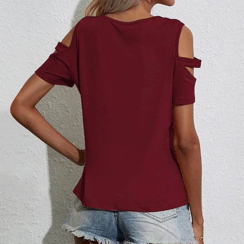 Summer Gypsy Vintage Blouse Women Contrasting Color Hipster Wild Creative Gentle Round Collar Off Shoulder Half Sleeve Chic Top