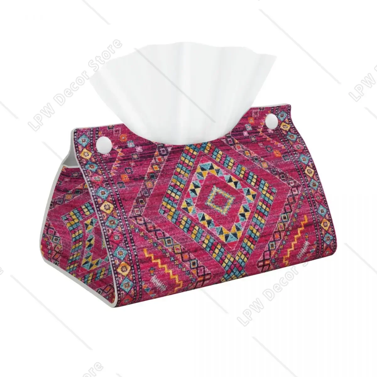 Custom Pink Oriental Bohemian Moroccan Artwork Tissue Box Cover PU Leather Rectangular Bohemian Facial Tissues Holder for Office