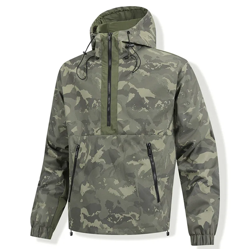 camo Jacket Men's Autumn New Casual Loose Zipper Pocket Windproof Windbreaker Coat Hiking Fly Fishing Hoodies