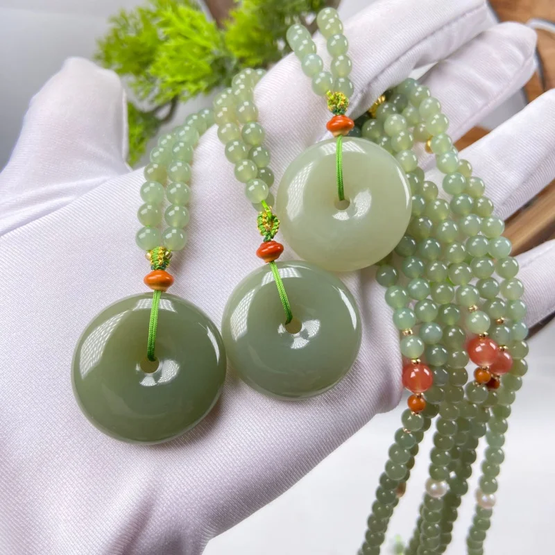 30Mm Peace Set Natural Sweater Chain Accessory Retro National Trend Hetian Jade Pendant