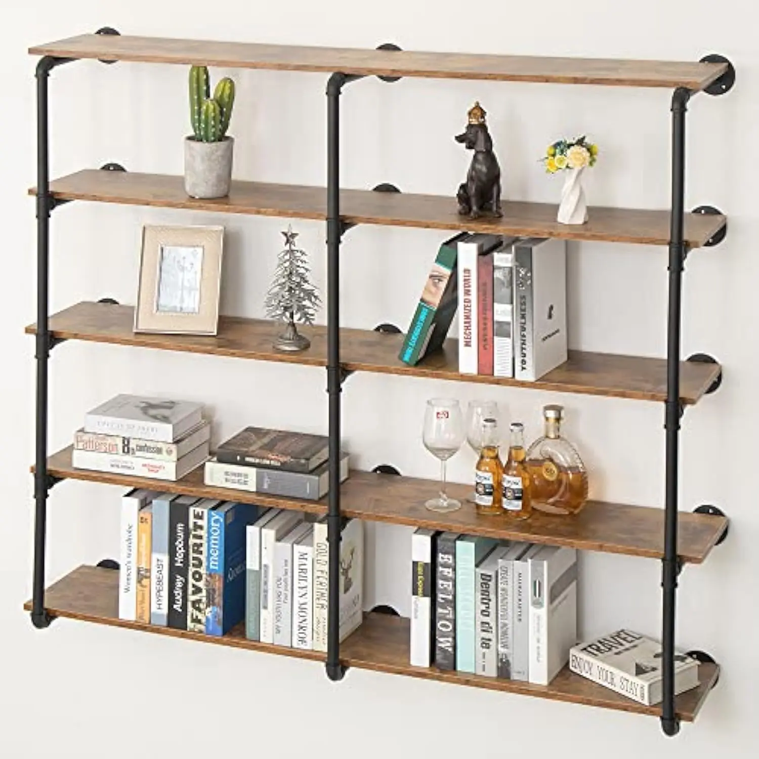 

60 英寸 5 Tier Industrial Pipe Shelving, Wall Mounted Pantry Farmhouse Kitchen Shelves Open Storage Bookshelf Bookcase Large R