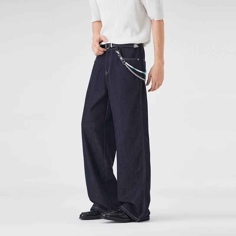 2026 New High Quality Clothing Original Color Jeans Men's American Straight Leg Loose Men's Washed Wide Leg Draped Casual Pants