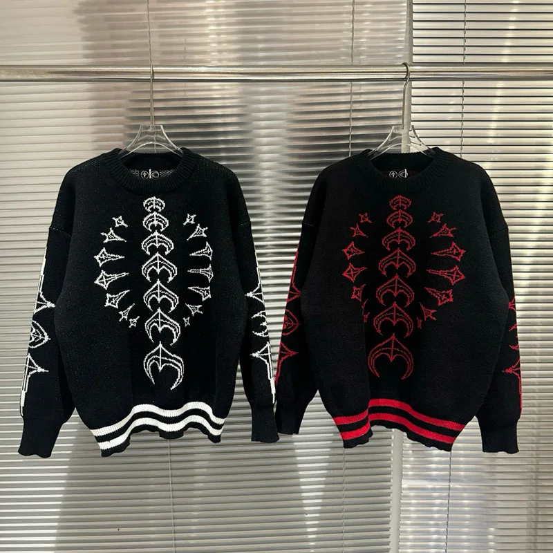 

Red White Classic Logo Jacquard Thug Club Sweater Men Women Couple Casual Best Quality Knitted Sweatshirts Loose Crewneck Tag