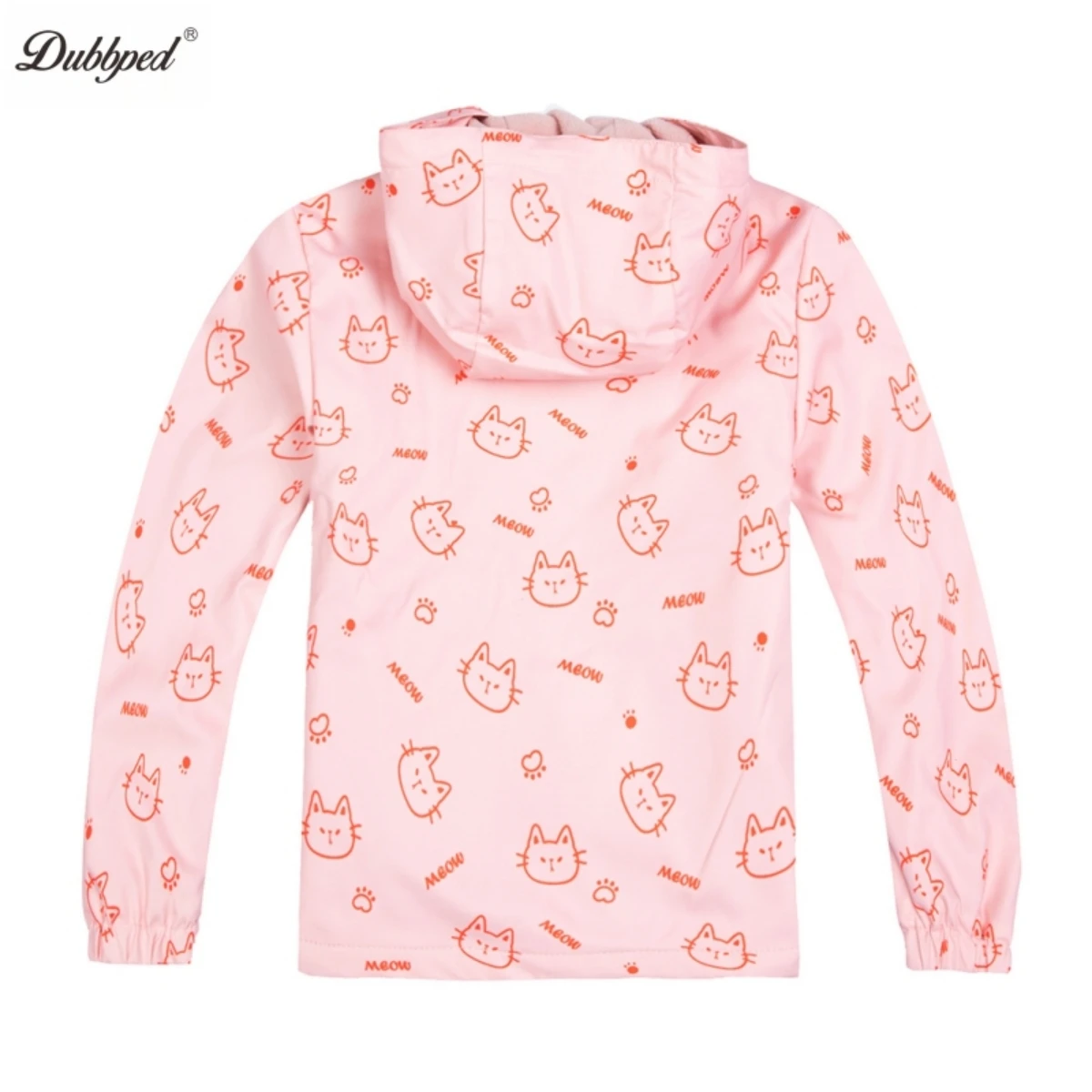 Dubbped Girls Boys Windbreaker Kids Fleece Lined Hooded Rain Jacket Teens Windproof Elastic Waist Cartoon Printed Trench Coat