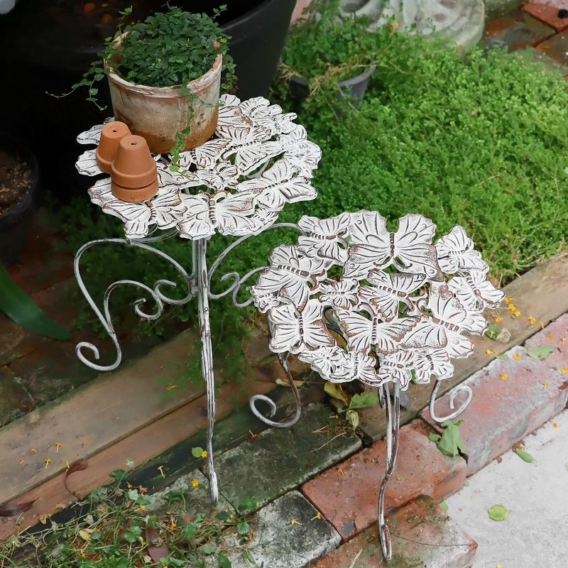 

Outdoor Cast Iron Plant Stand Floor Type Garden Flower Holder Patio Succulent Green Plants Display Rack Balcony Decor for Potted
