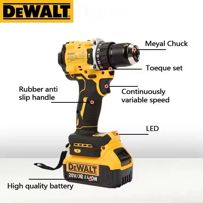 DEWALT Lithium Battery 20V Rechargeable Brushless Compact Electric Screwdriver Hand Drill Impact Drill DCD805 6Ah battery