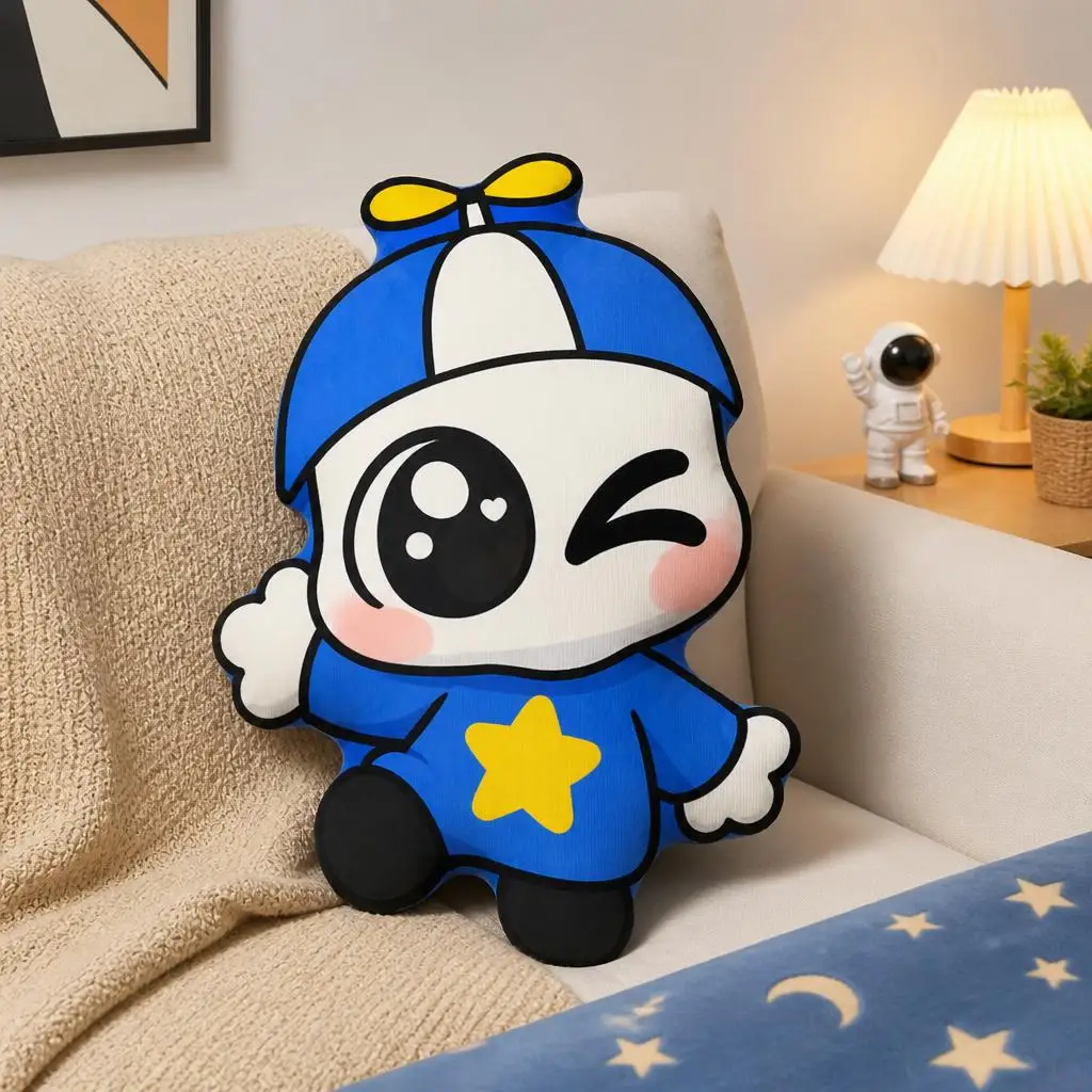 Cute Blue Propeller Hat Cartoon Character Shaped Pillow Stuffed Cushion Throw Pillow Sofa Accent Home Decor Kids Room Gift