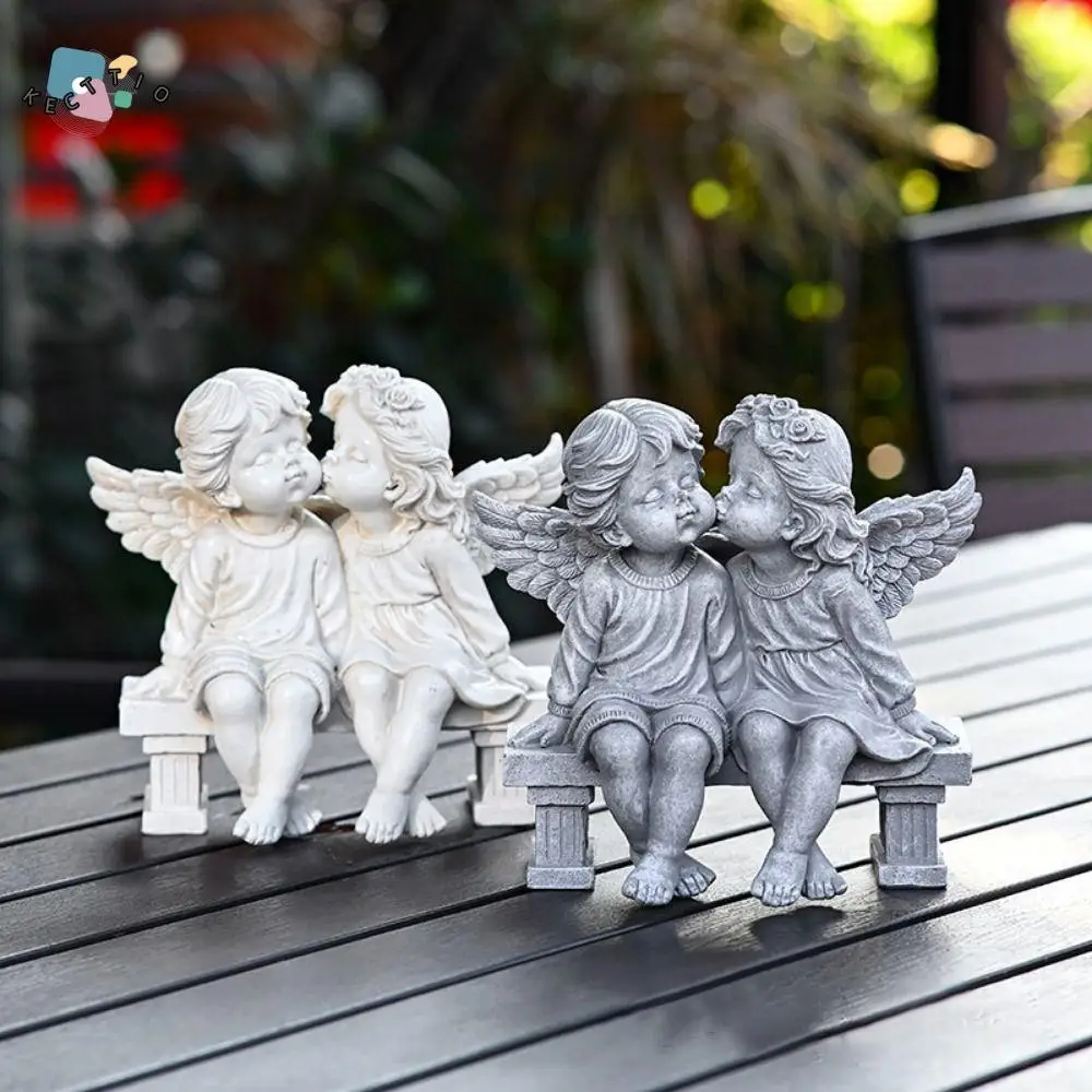 

Classic Love-Themed Couples Angel Ornaments Handcrafted Cute Resin Angel Statue Charming Kissing Angel Figurine Garden