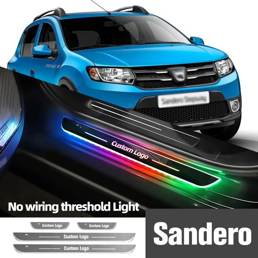 

Для Dacia Sandero Stepway 2007-2023 2018 2020Car подсветка порога двери с индивидуальным логотипом светодиодный Welcome аксессуар