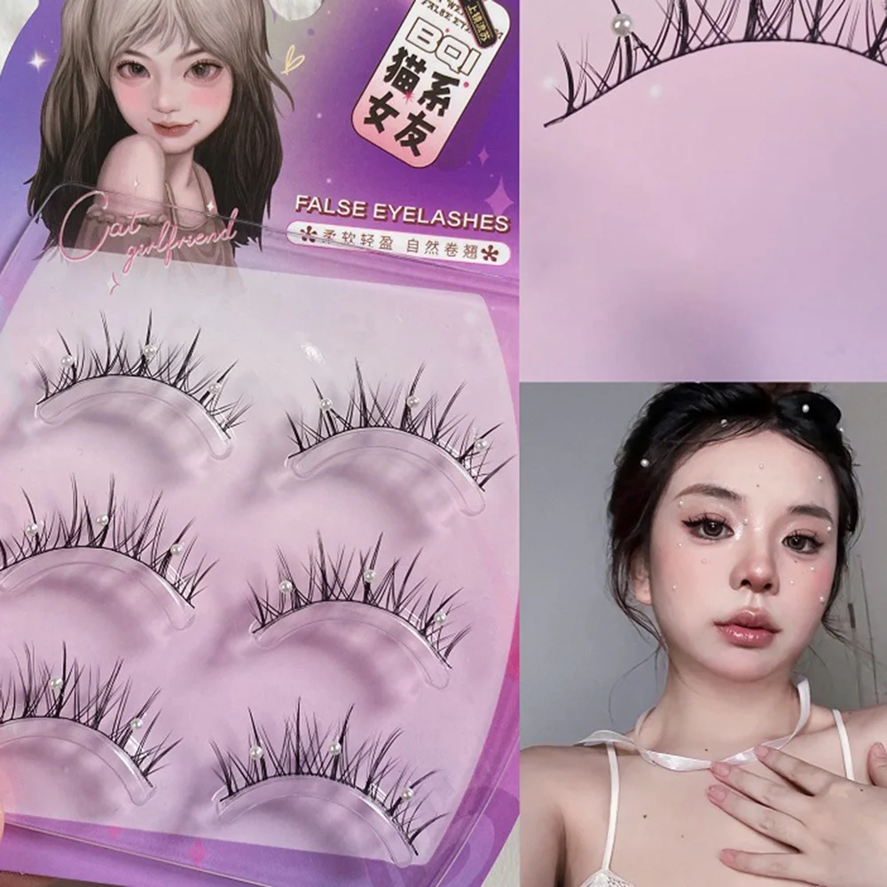 3 paia di ciglia finte stile un pezzo con farfalla, cuore d'amore, perle, strass, paillettes, ciglia naturali, strumenti per il trucco