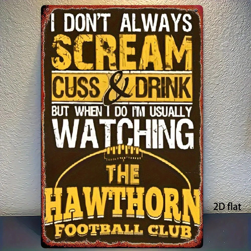 Hawthorn Football Club Vintage Metal Wall Art Sign - Rustic Iron  Retro Sports Decor for Home, Bar, Garage, Club, Cafe - No El