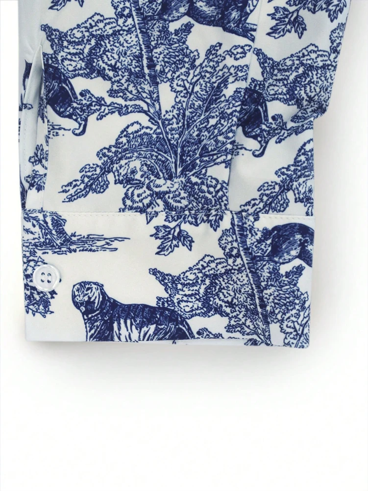 Plus Size Crushed Printed Buttons Casual Shirt Single Row Buttons Home Fashion Elegant Spring and Autumn Best Choice