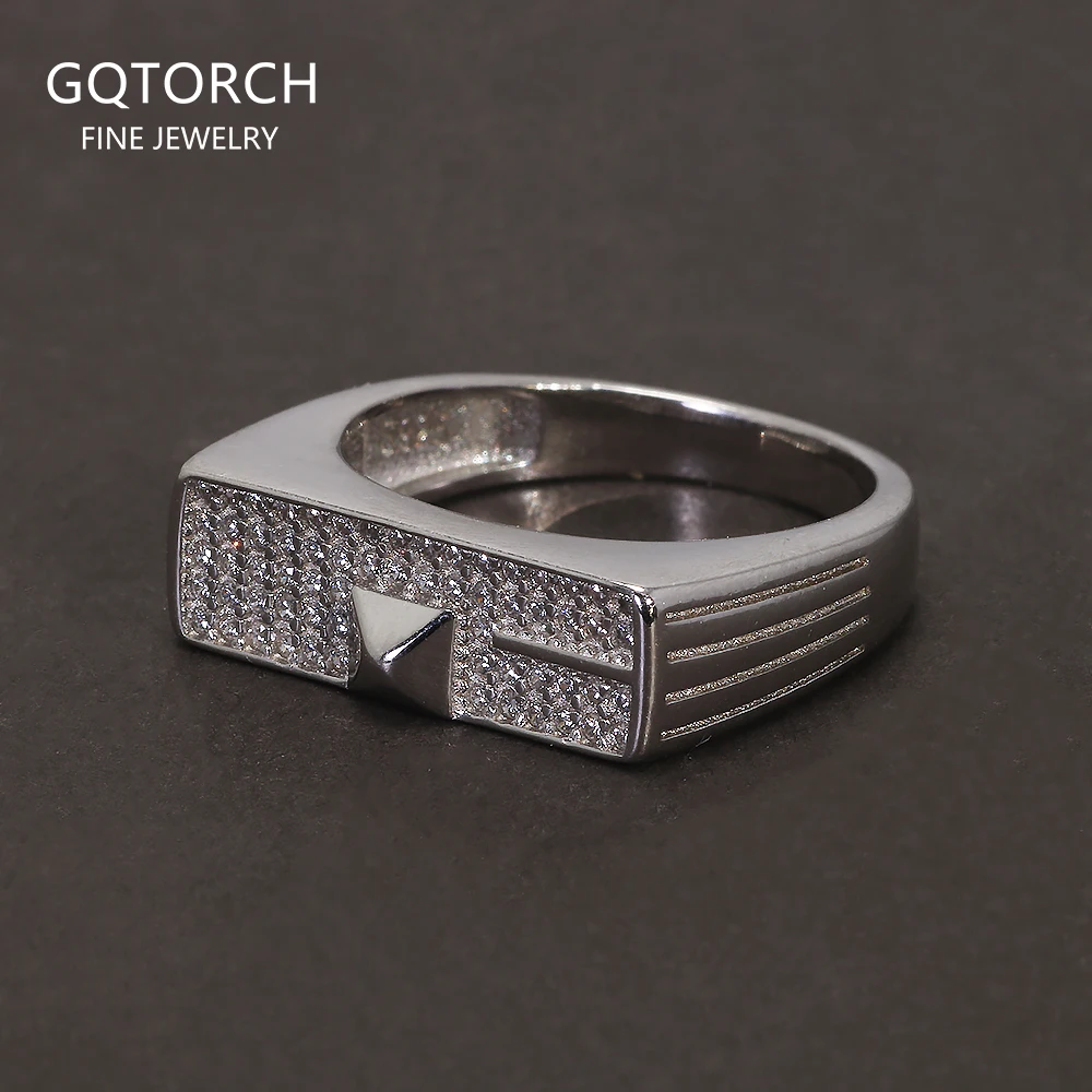 

Solid S925 Silver Men's Micro Pave Zircon Wedding Ring Art Deco Fashion Modern Minimalist Style Jewelry Birthday Party Gift