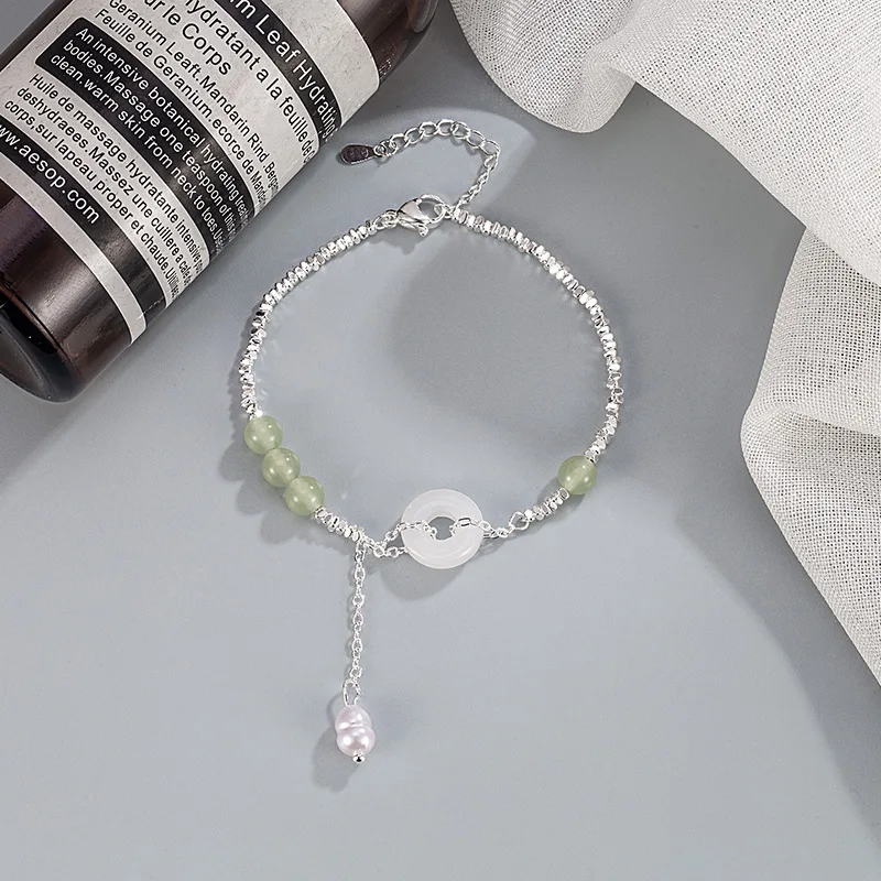 سوار فضة إسترليني للنساء ، يشم ، أخضر ، أبيض ، دائرة ، حبة غير منتظمة ، لؤلؤ ، موضة فتاة ، مجوهرات هدية ، دروبشيب ، بيع بالجملة #5