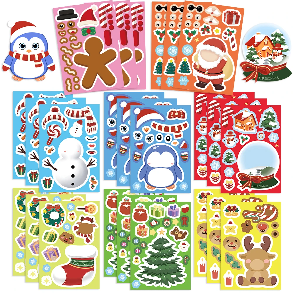 32Sheets  Cartoon Festival Christmas Collage Stickers Journal Collage Snowman Stickers DIY Album Scrapbooking Craft Stickers