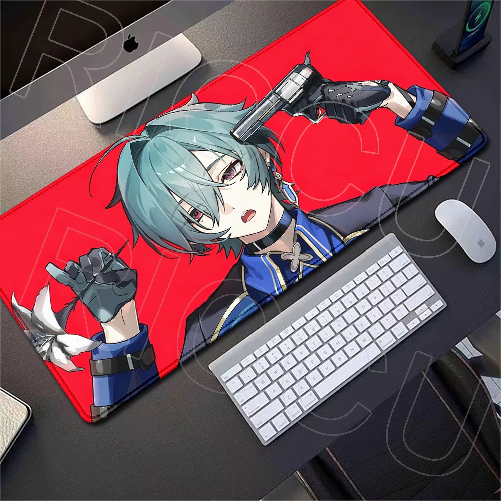 Großes Anime-Spiel Genshin Impact Lohen Mauspad, rutschfeste Gummibasis, verriegelter Rand, waschbar, schnell gleitende Schreibtischunterlage, Tastatur-Mauspad – Detail 8
