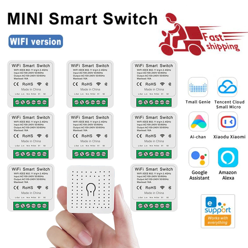 16A MINI Wireless Smart Switch Support 2way control Wifi Switches Automation Voice Module APP Control with Alexa Google eWeLink