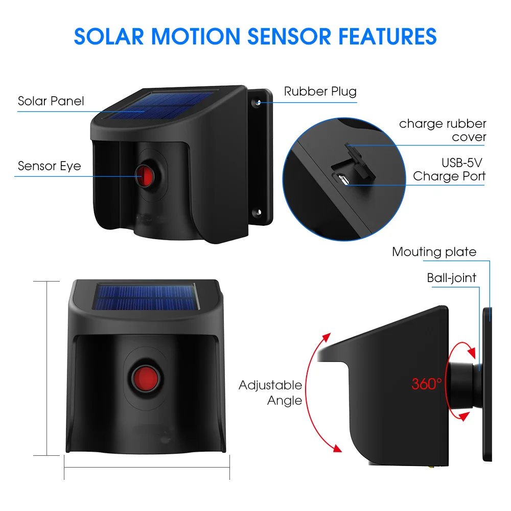 Motion Sensor Solar Driveway Wireless PIR Sensor Home Alarm System 1 2 3 4 Signal Receiving Host Set