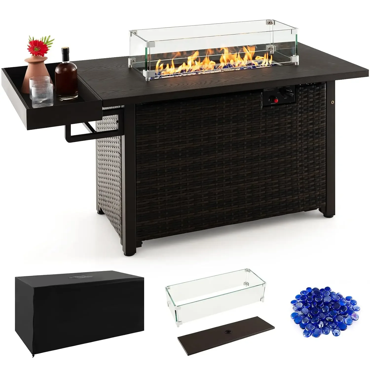 52 Inch 50,000 BTU Patio Propane Fire Pit Table with Wind Guard, Customized