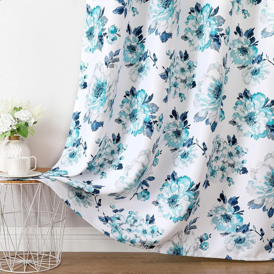

Шторы с принтом, 84 дюйма, длинные синие плотные шторы с цветочным принтом для гостиной, 2 панели, 52 x 84 дюйма, карман для стержня, термоизолированные