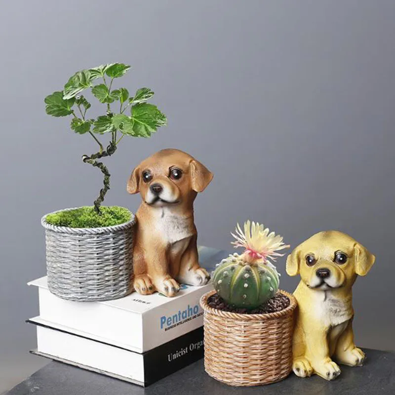 Household Living Room Office Resin Bonsai Vase Succulent Plant Pot Garden Art Dog Basket Flower Pot Ornaments Decoration