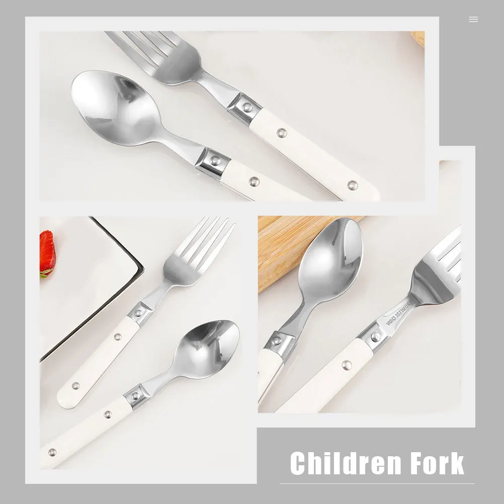 

2pcs Children Fork Spoon Set Stainless Steel Kids Utensils Baby Training Tableware Gift for Kindergarten Picnic Dining