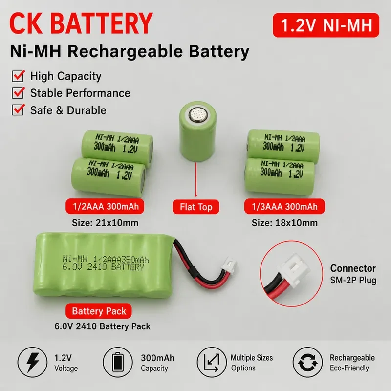 Ni-MH 1.2V Battery 1/3AAA 200mAh 1/2AAA 300mAh Single Cell with Solder Tabs Combined Rechargeable Batteries for DIY