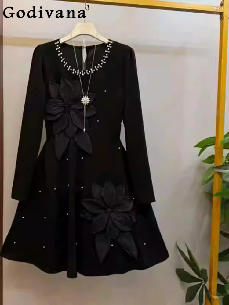 

Элегантное банкетное платье большого размера с длинным рукавом, кружевом, бисером, круглым вырезом, модное, с завышенной талией, А-силуэт