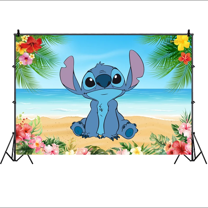 Disney Stitch Backdrop Birthday Boy Baby Shower Decorations Beach Summer Cartoon Party Photography Background Photo Props Banner