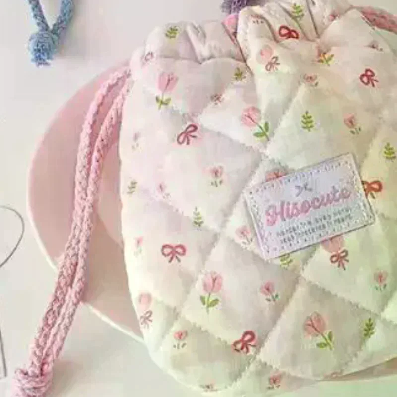 1 PCS Ins Cute Quilted Cotton Camera Bag, Soft Shockproof Dustproof Storage Pouch For CCD Camera