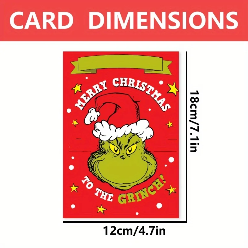 1pc, Happy Christmas Time Card, Merry and Bright Christmas Card, December Christmas Card, Funny Red Hat Grinch Christmas Card