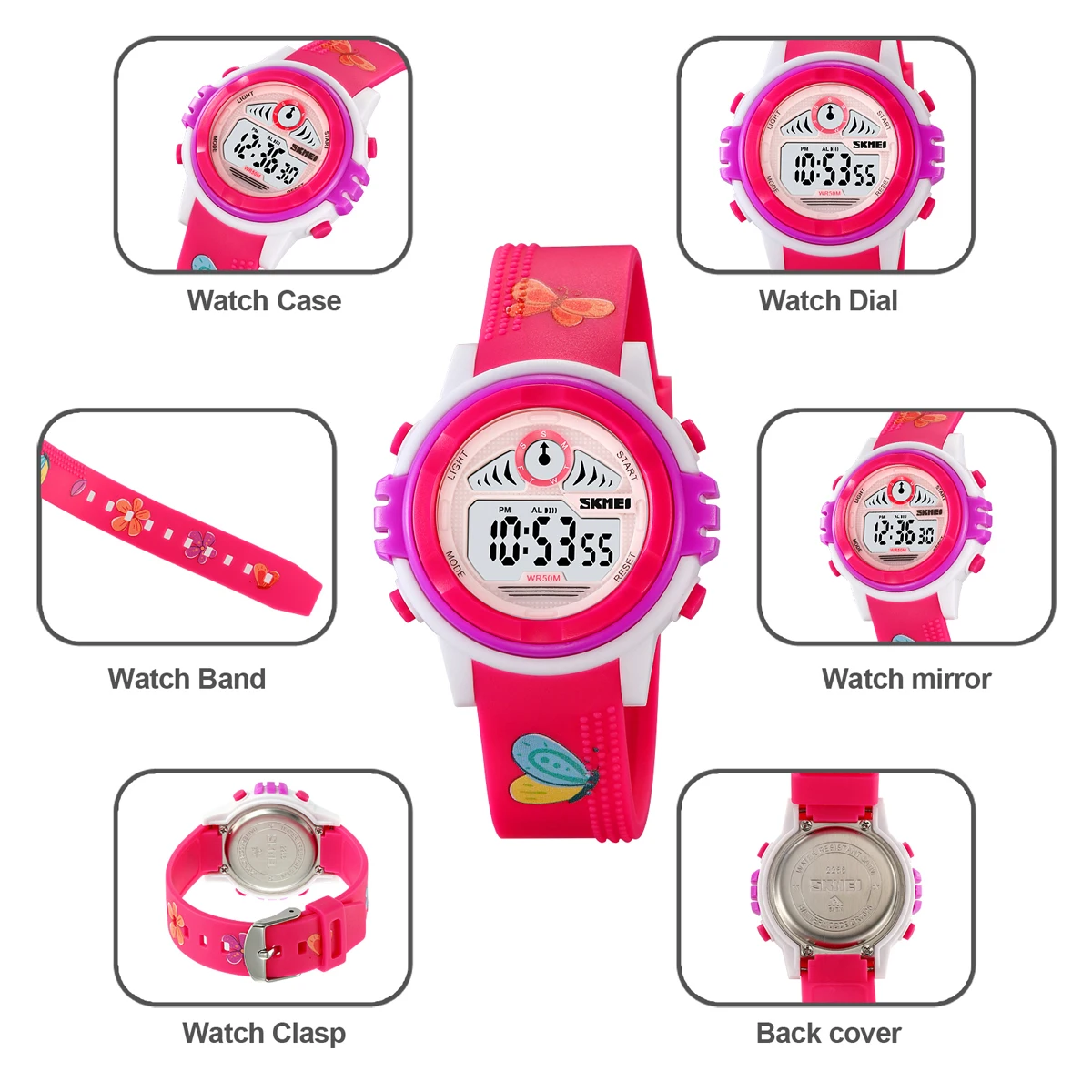 Skmei Schattige Schokbestendige Cartoon Dier Patroon 5bar Waterdichte Stopwatch Kids Polshorloges Voor Jongens Meisjes Klok Kinderen Horloge